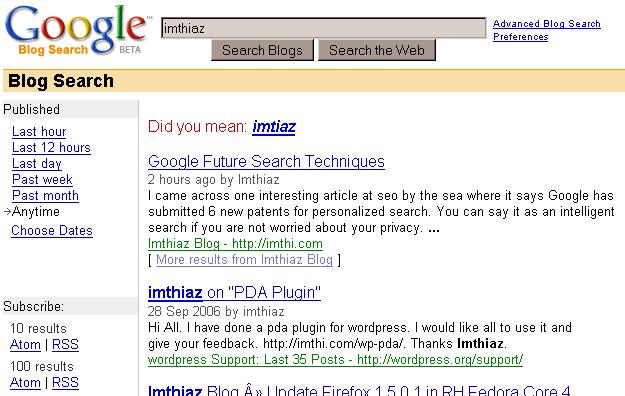 Searching for keyword imthiaz on Google Blog Search