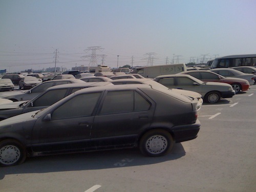 overview of cars parked on Dubai car impound. 1jpg